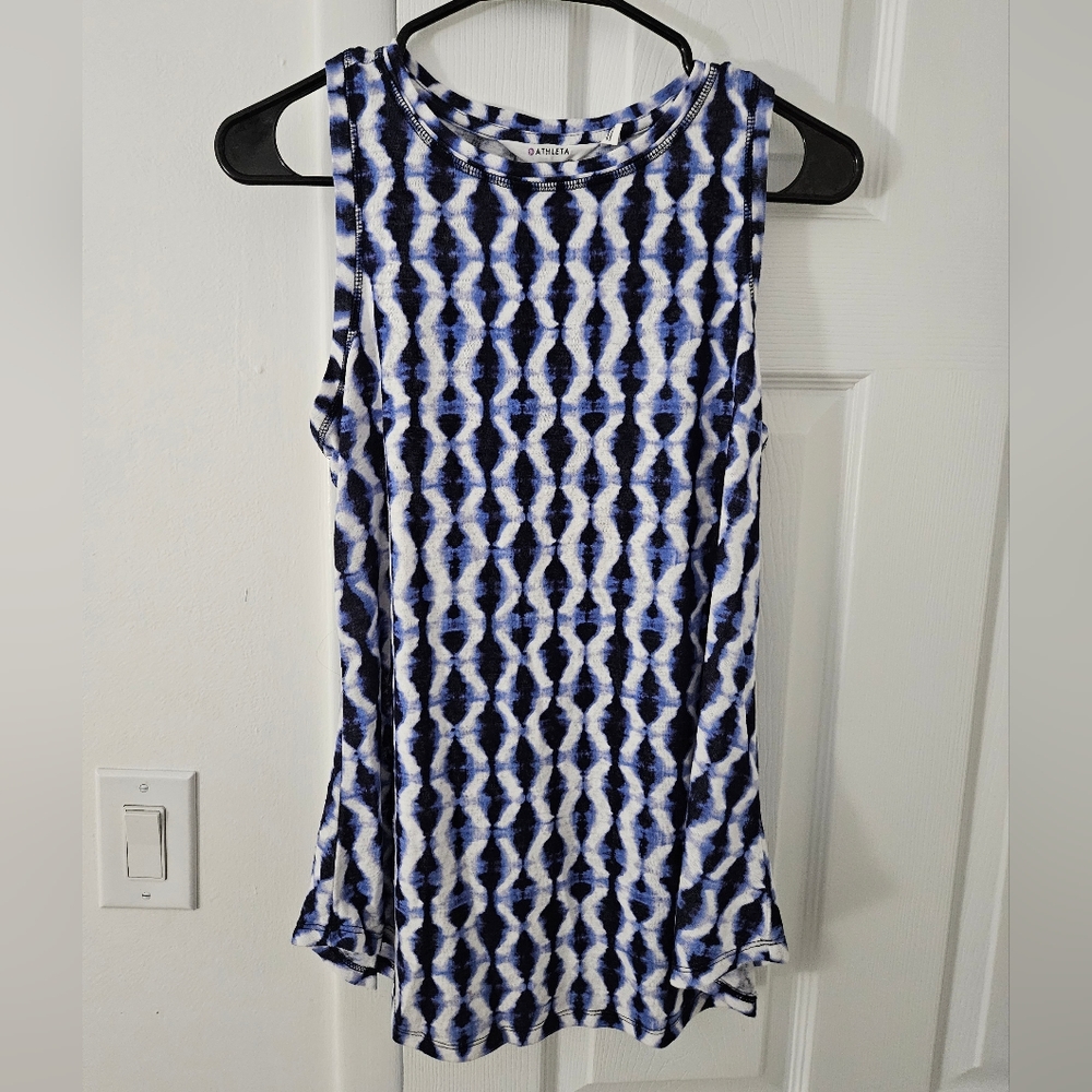 Athleta Blue and White Athletic Tank Top, Size XS